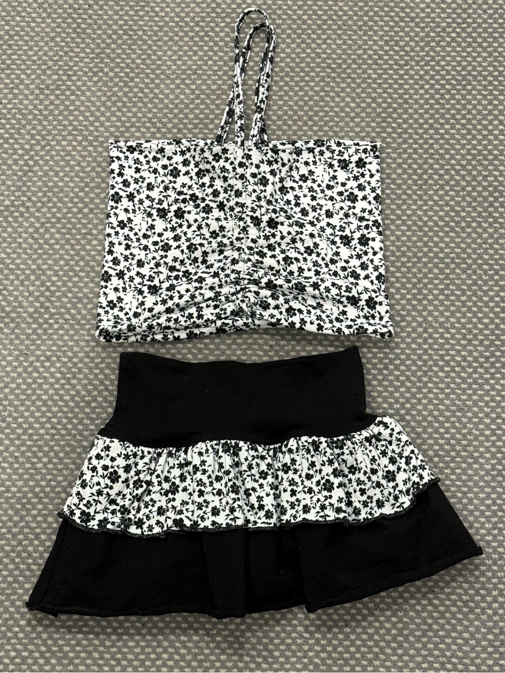 Random Hearts Floral Two-Piece Crop Top and Skirt Set